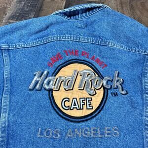 Vintage LEE Denim Trucker Jacket Hard Rock Cafe Los Angeles LA USA Made Mens 46R